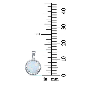 Lab Created White Opal Round Simulated CZ 925 Sterling Silver Charm Pendant